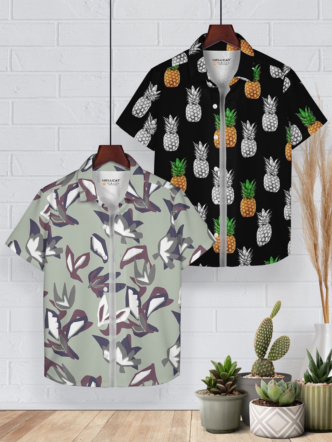 

HELLCAT Boys Pack of 2 Cotton Conversational Opaque Printed Casual Shirt, Black