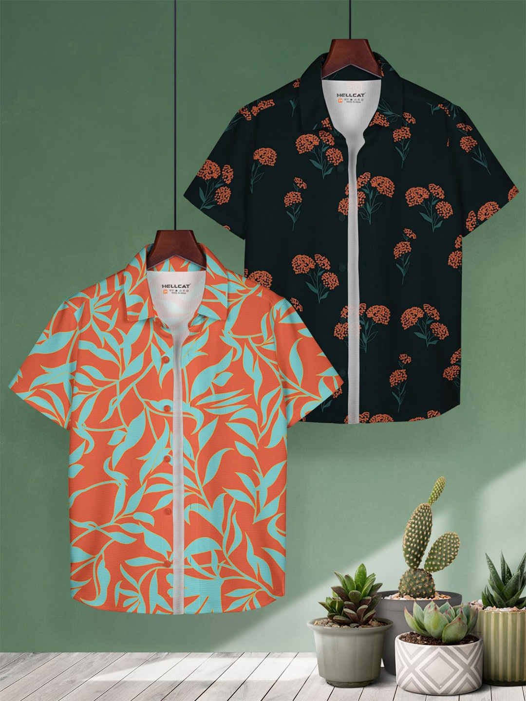 

HELLCAT Boys Floral Cotton Opaque Printed Casual Shirt Pack of 2, Black