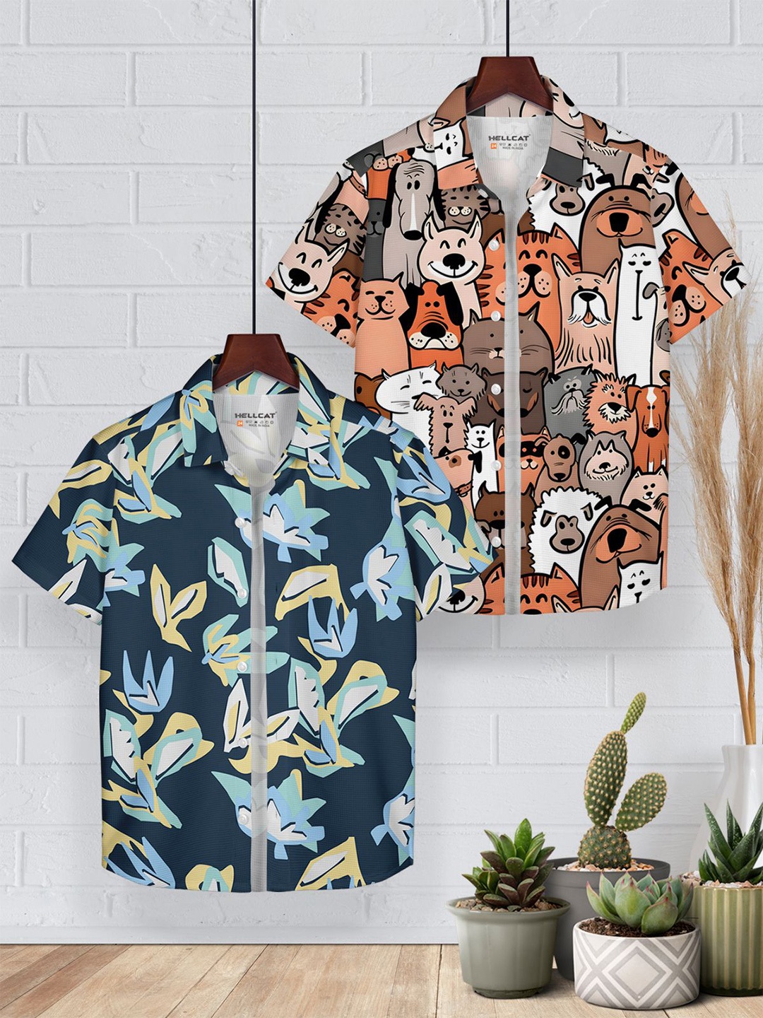 

HELLCAT Boys Opaque Printed Casual Shirt Pack of 2, Black