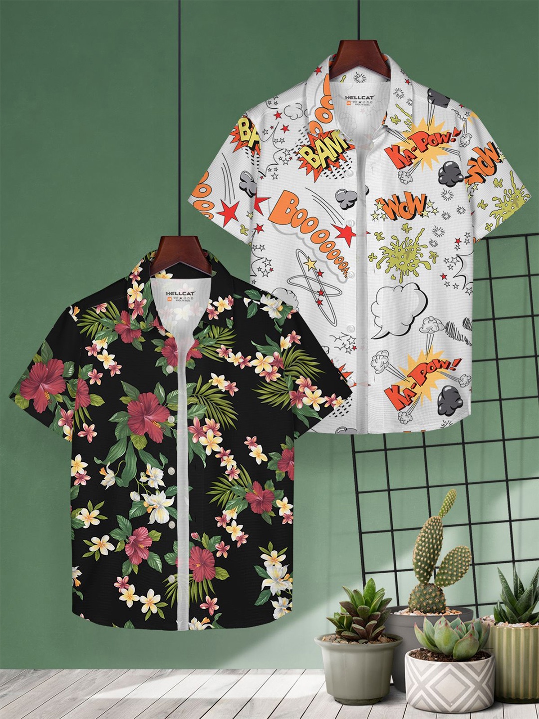 

HELLCAT Boys Floral Opaque Printed Casual cotton Shirt, White