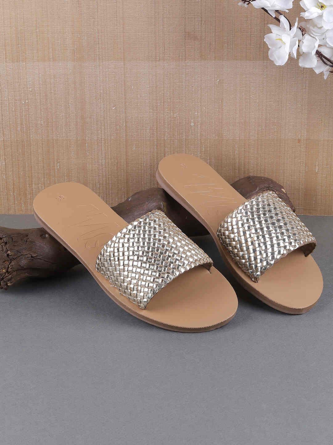 

Mochi Women Embellished Open Toe Flats, Gold