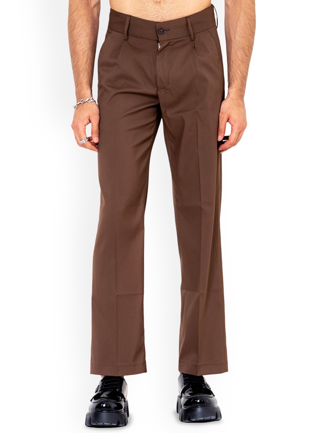 

Tistabene Men Solid Regular Fit Mid-Rise Formal Trousers, Brown