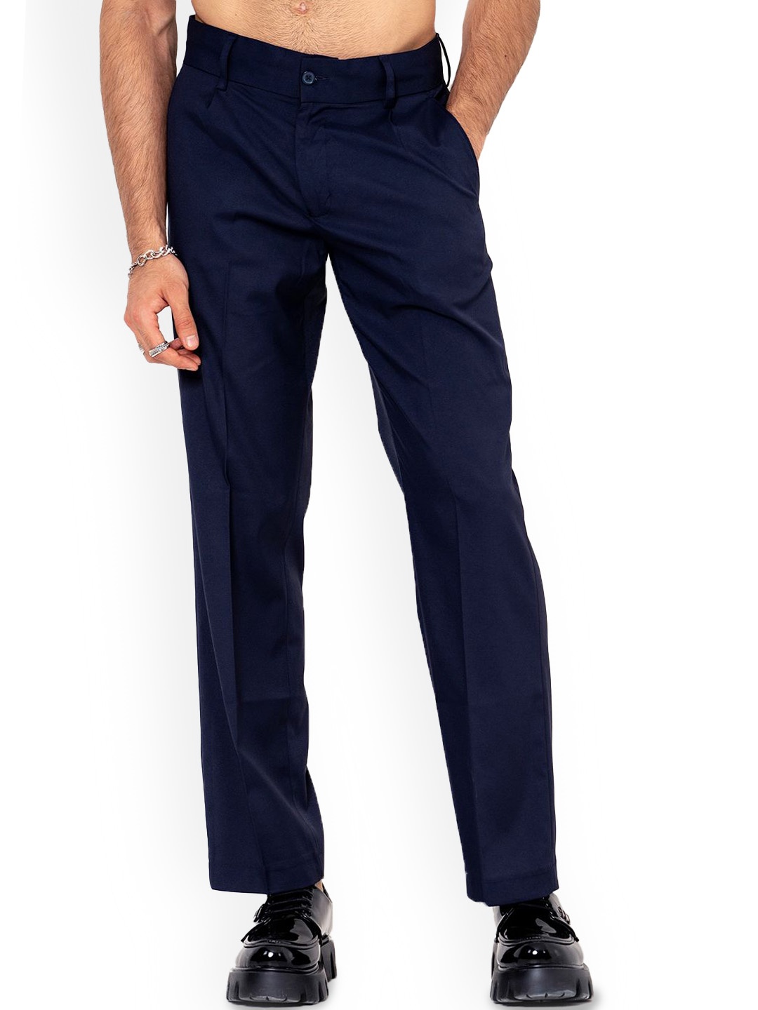 

Tistabene Men Original Regular Fit Mid-Rise Pleated Trousers, Blue