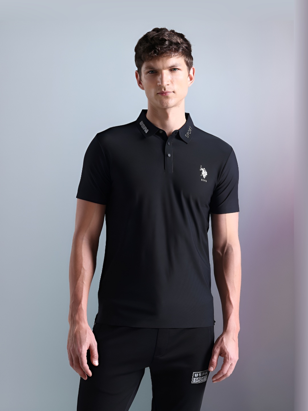 

U.S. Polo Assn. Men Solid Polo Collar Slim Fit T-Shirt, Black