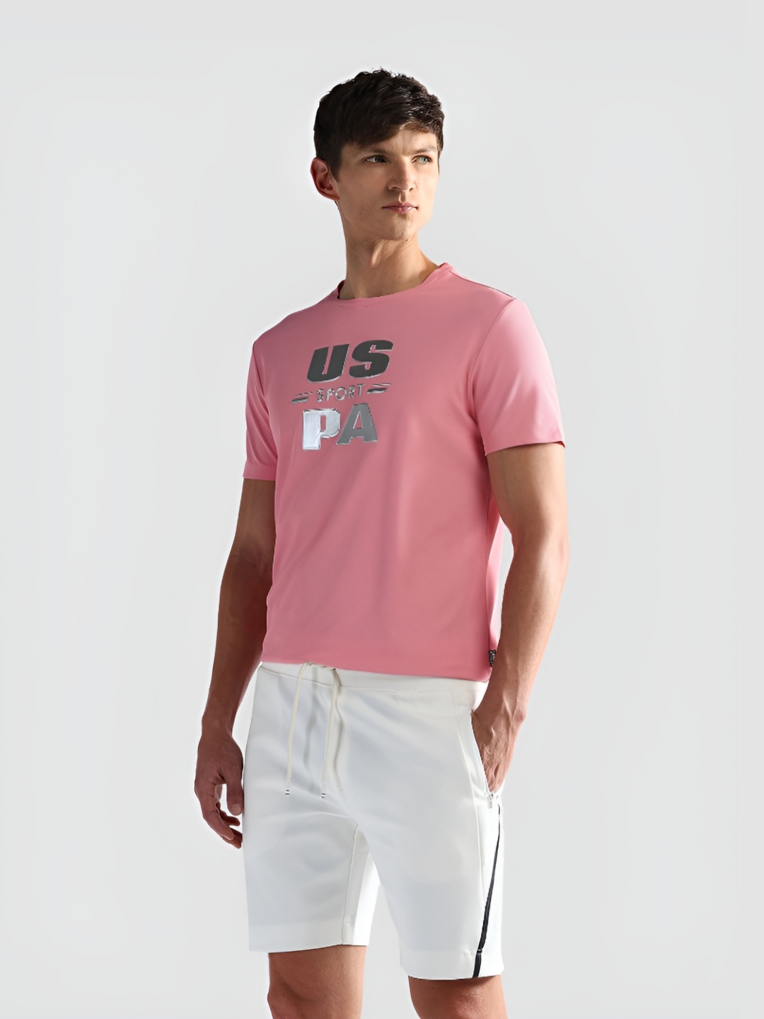 

U.S. Polo Assn. Men Typography Printed Round Neck Slim Fit T-Shirt, Pink