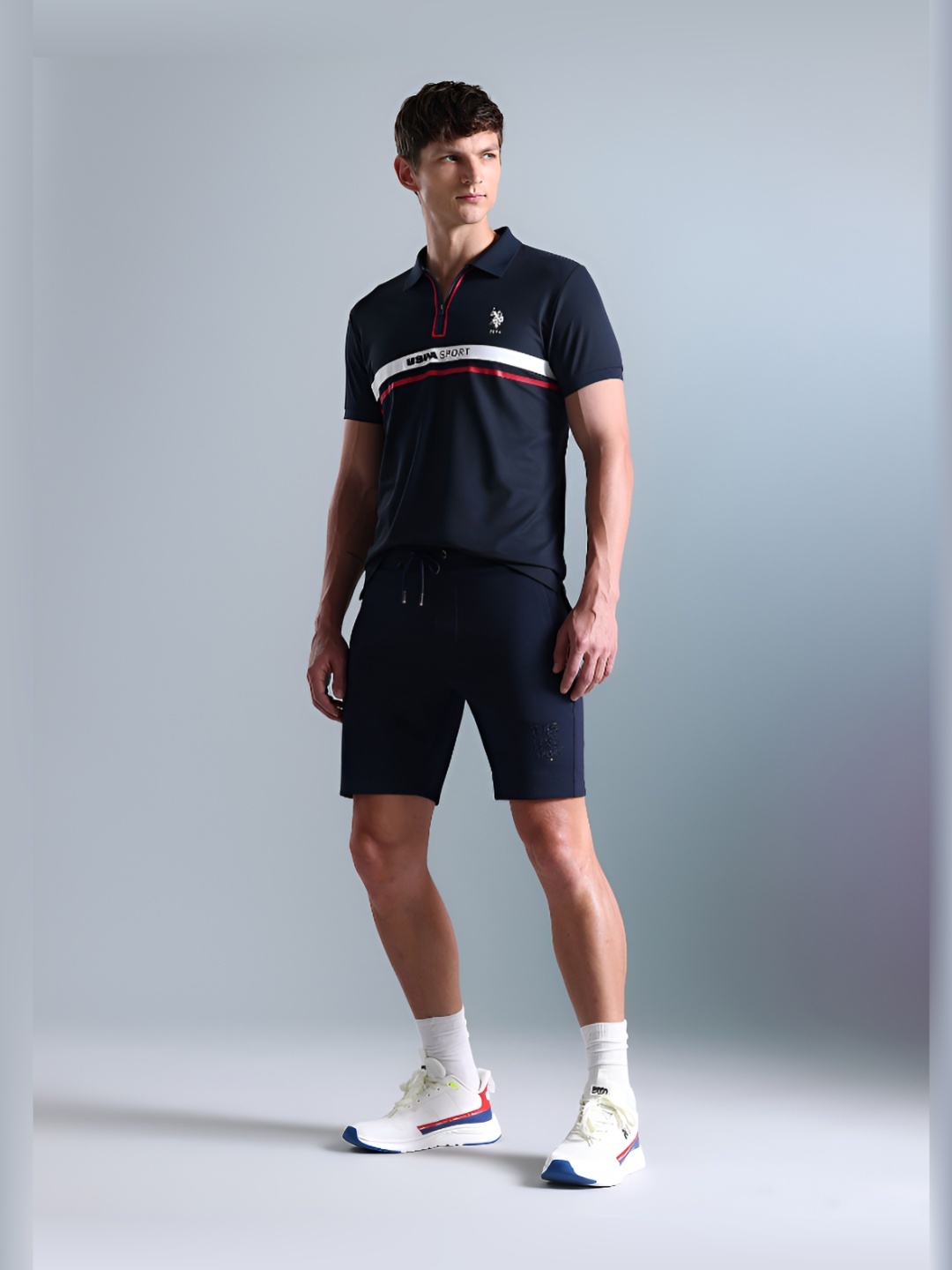 

U.S. Polo Assn. Men Typography Printed Polo Collar Slim Fit T-Shirt, Navy blue