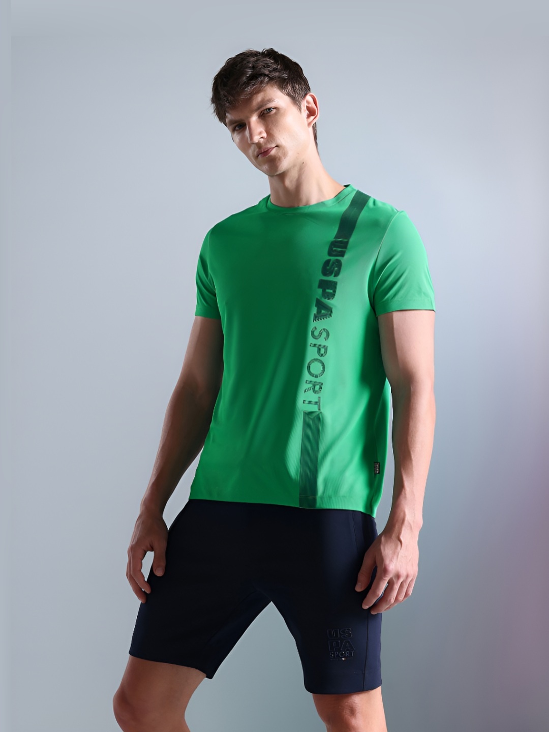 

U.S. Polo Assn. Men Typography Printed Round Neck Slim Fit T-Shirt, Green