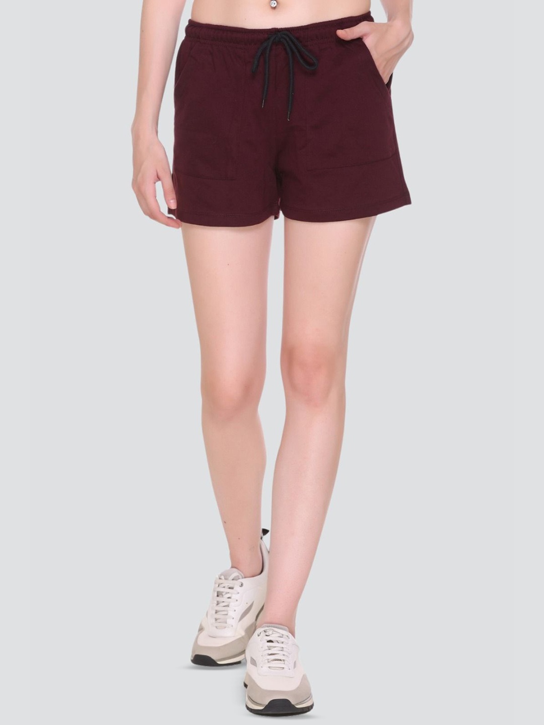 

CUPID Women Solid Above Knee Regular Fit Cotton Mid-Rise Shorts, Maroon