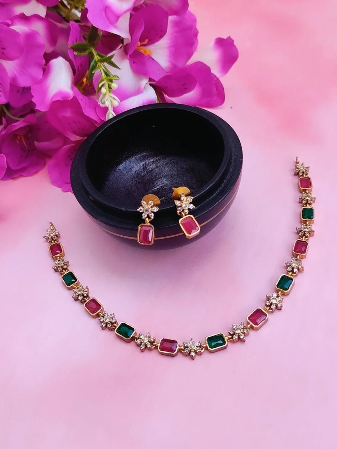 

Adc fashions Gold-Plated Stone-Studded Necklace and Earrings
