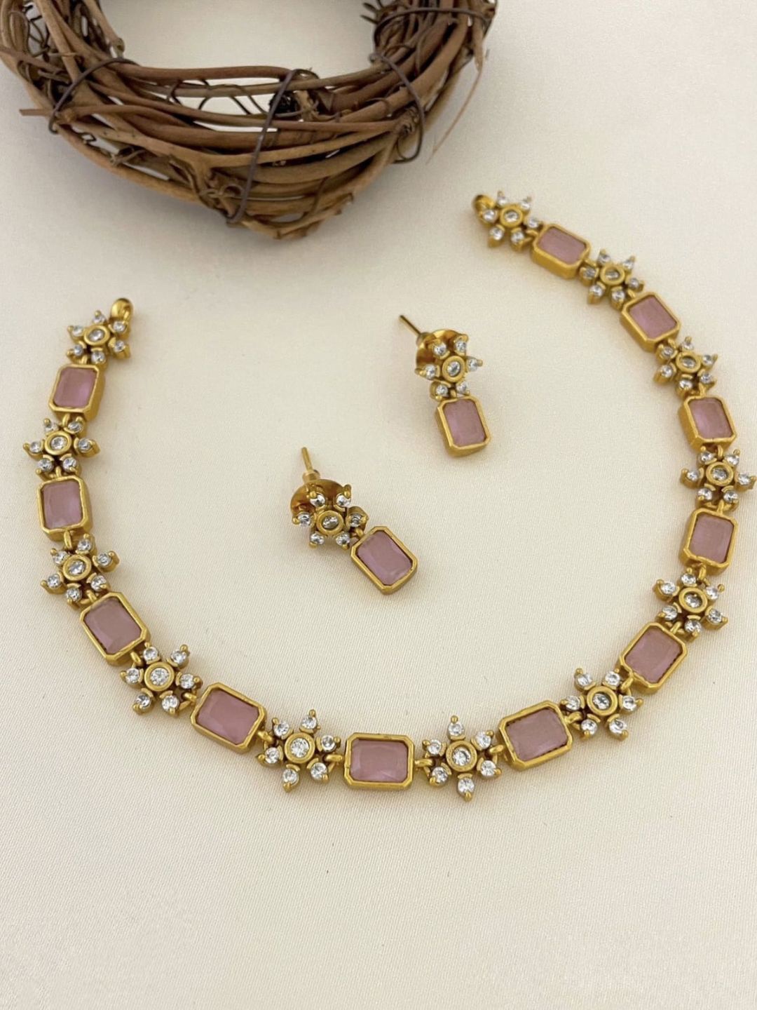 

Adc fashions Gold-Plated Stone Studded Necklace and Earrings