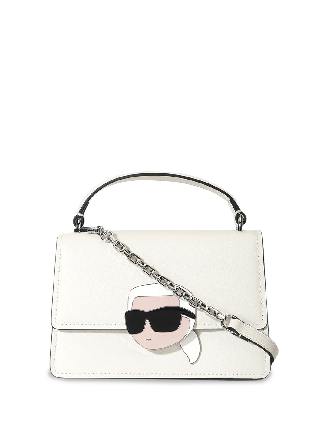 

Karl Lagerfeld Textured Leather Structured Satchel, Off white