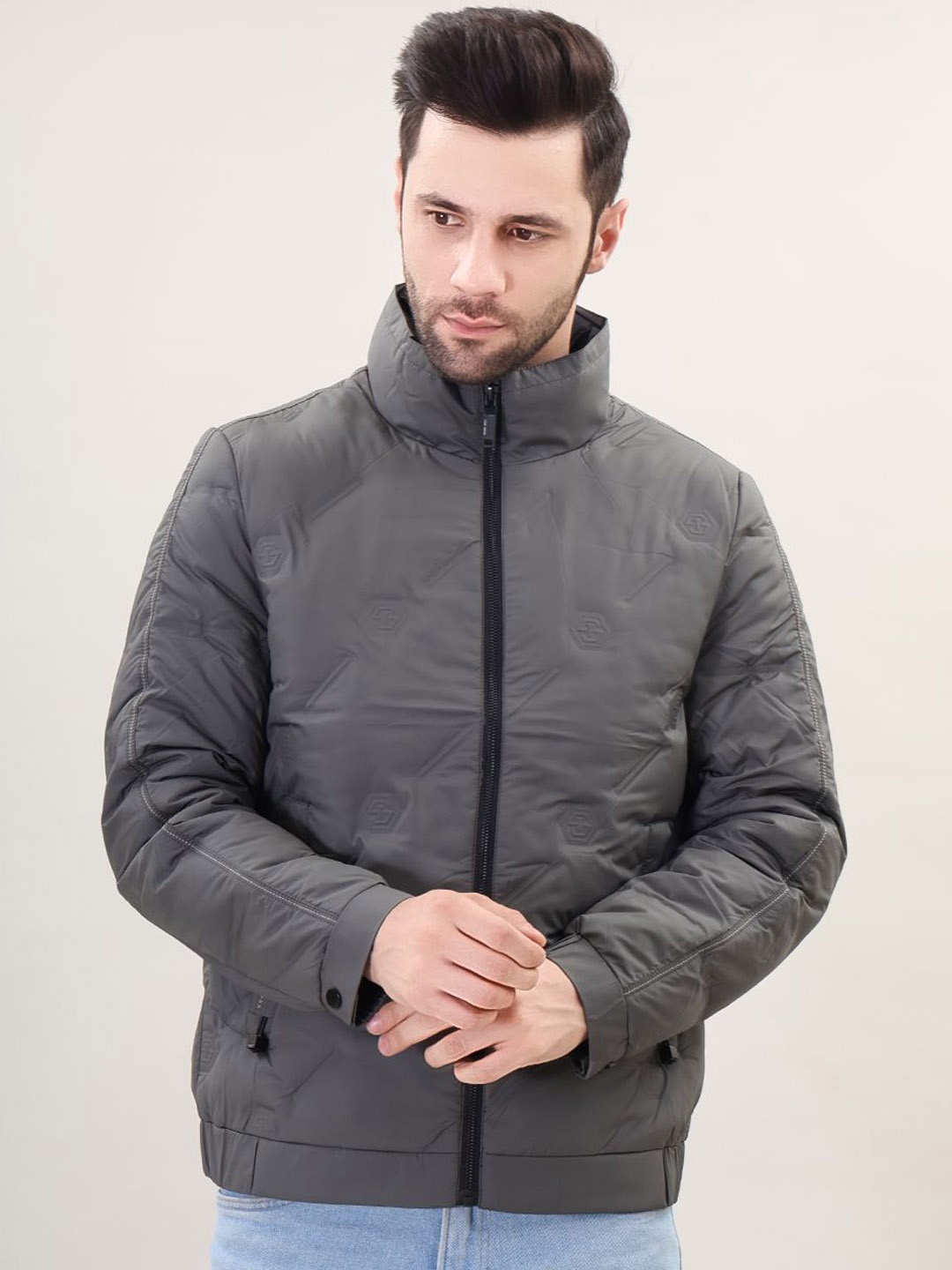 

Camey Men Camouflage Padded Jacket with Patchwork, Olive