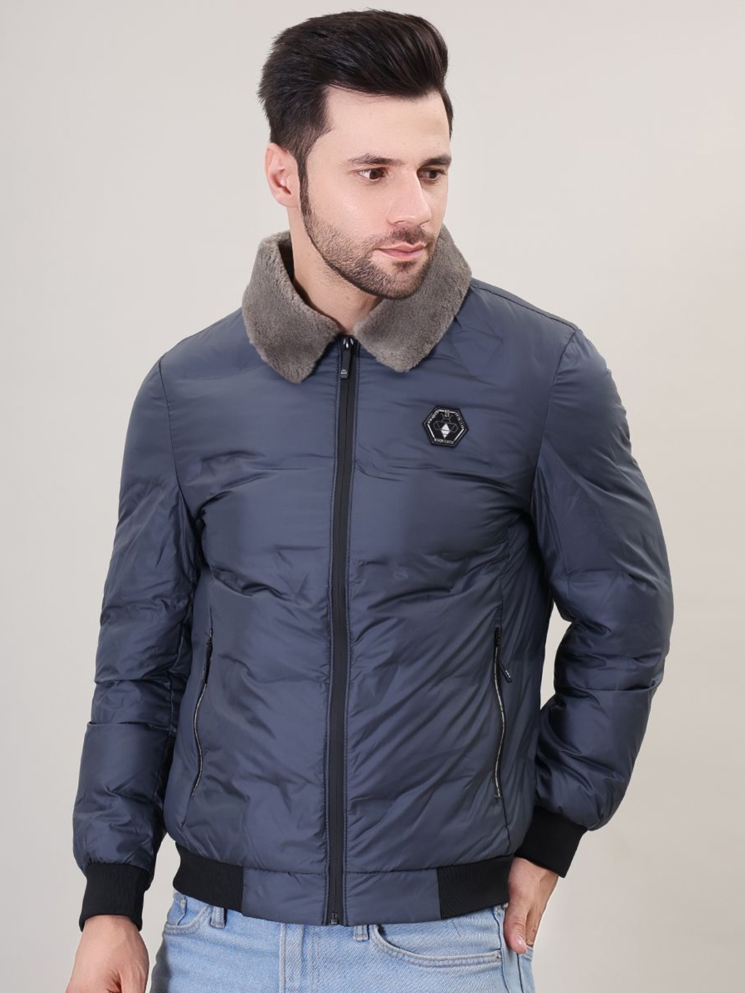 

Camey Men Camouflage Longline Padded Jacket, Blue