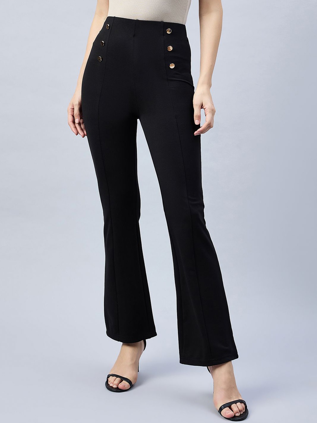 

FEMEA Women Slim Fit High-Rise Trousers, Black