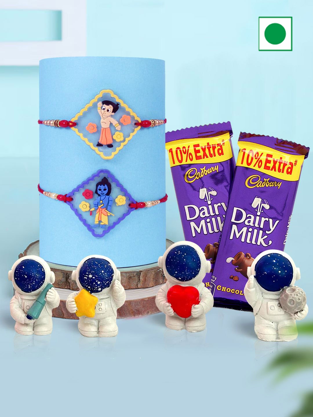 

TIED RIBBONS Set of 2 Rakhis & Chocolate with Mini Astronauts Toys, Blue