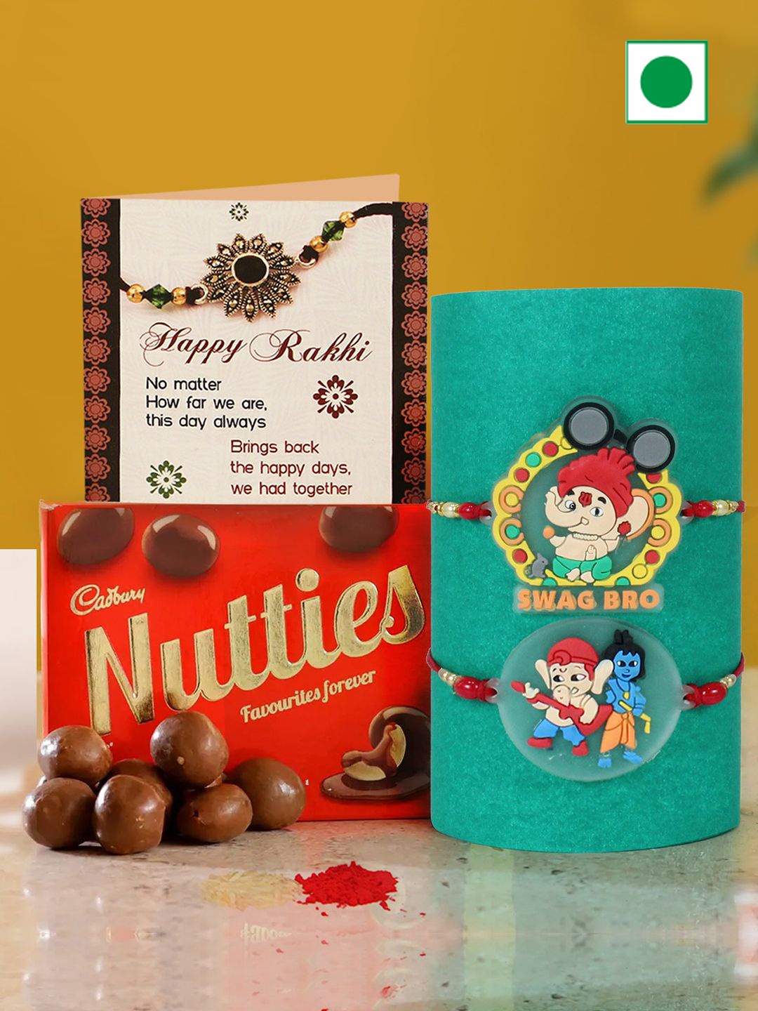 

Tied Ribbons Set of 2 Kids Ganesha Cartoon Rakhi & Chocolate Gift Combo, Multi