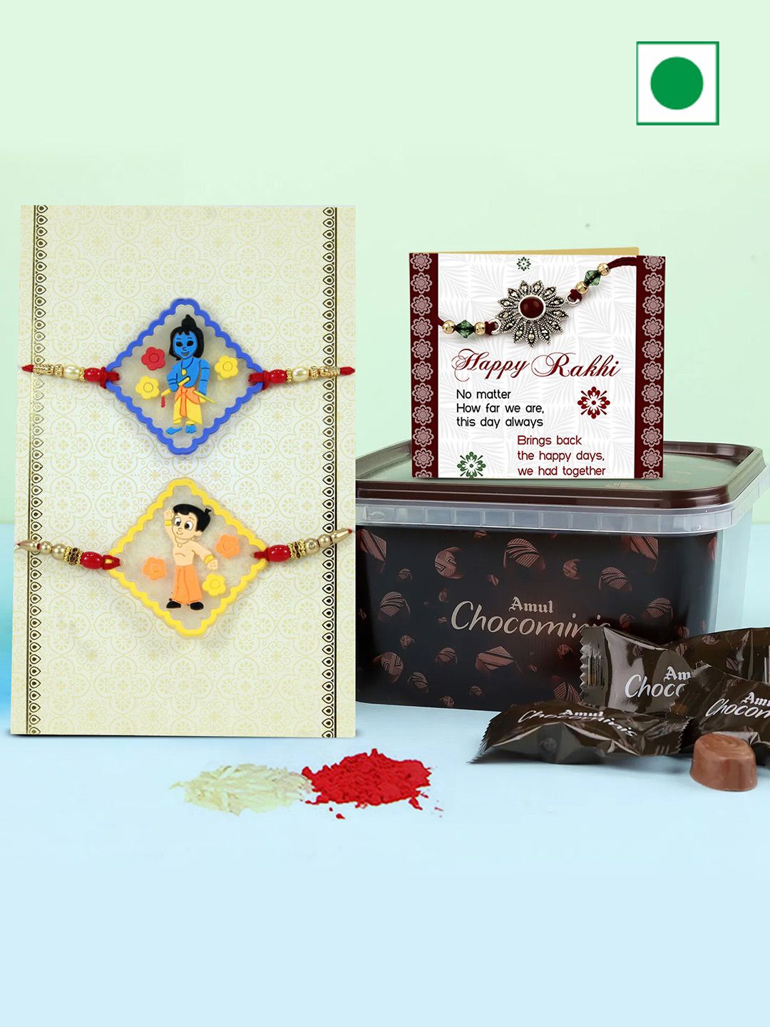 

TIED RIBBONS Kids Set of 2 Krishna Chota Bheem Rakhi with Chocolate Gifts, Brown