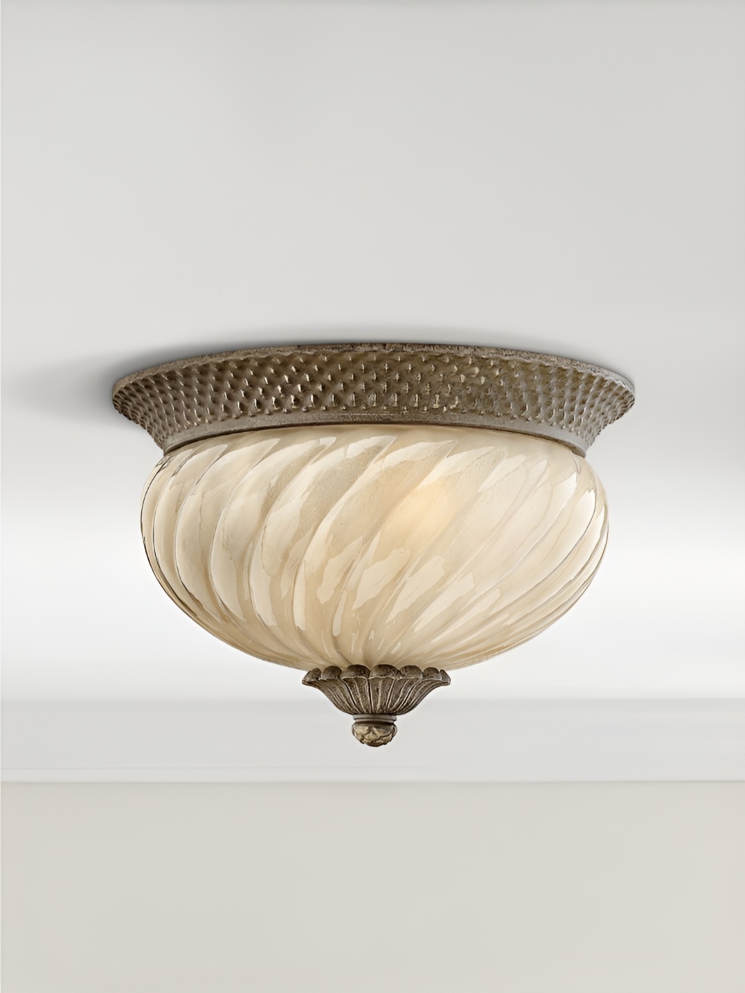 

The Art House Gold Toned & Beige Textured Aluminium Semi Sphere Shaped Ceiling Lamp