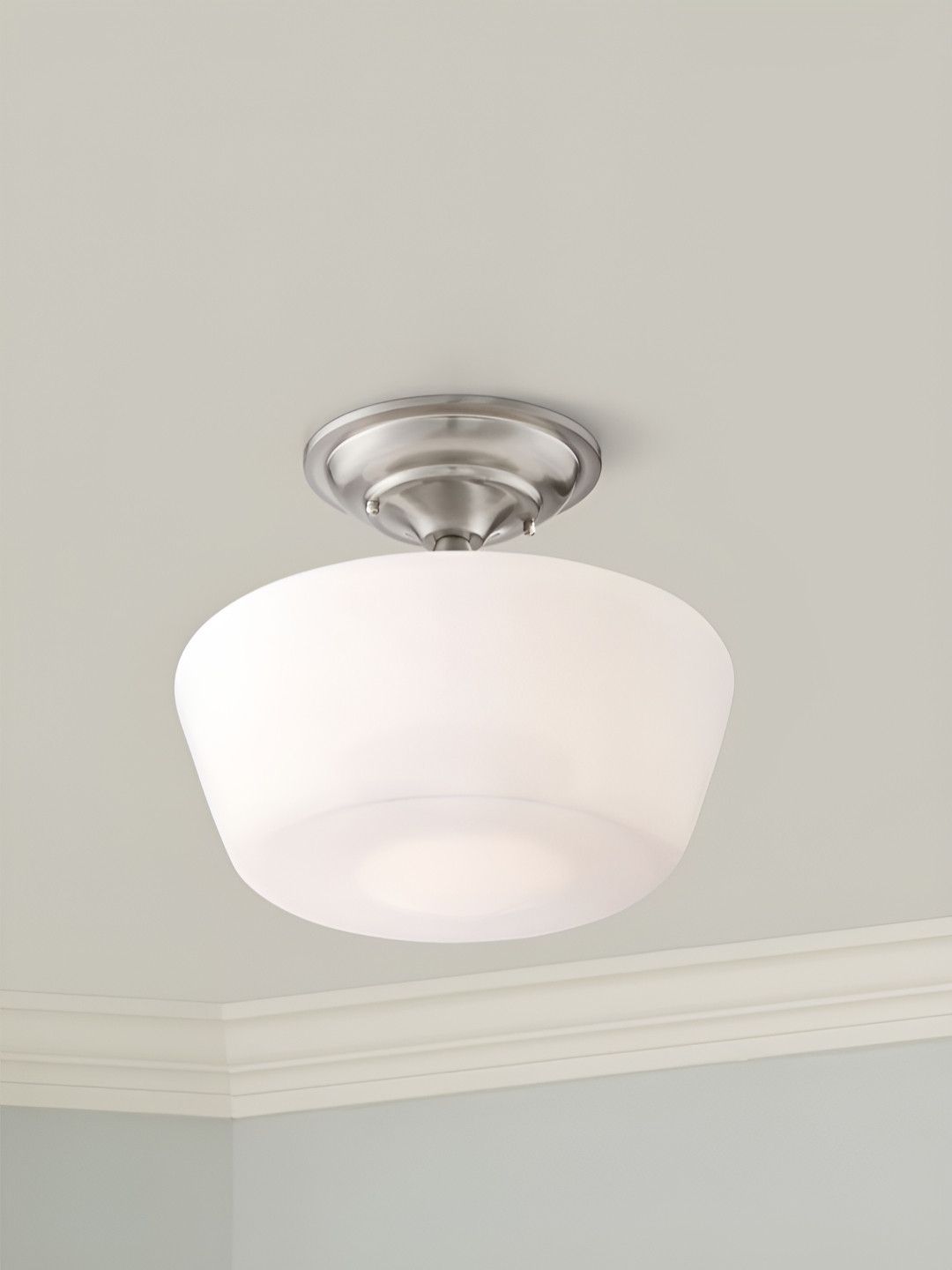 

The Art House White & Silver Toned Bell Shaped Aluminium Ceiling Lamp
