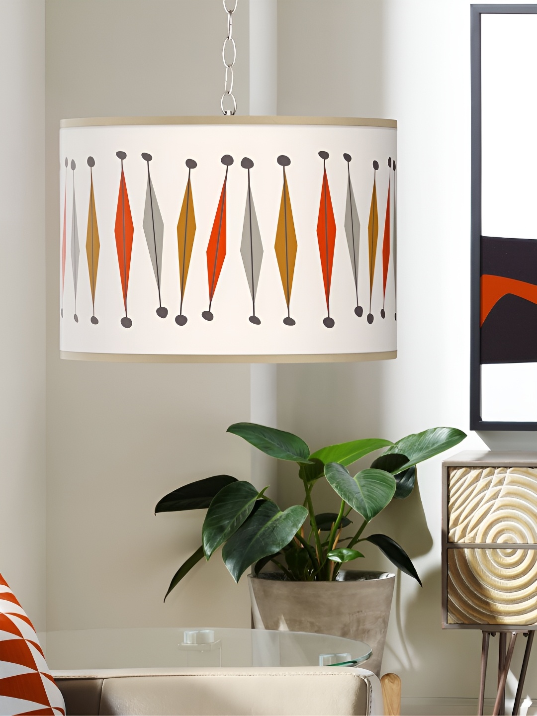 

The Art House White & Red Printed Cylinder Shaped Aluminium Ceiling Lamp