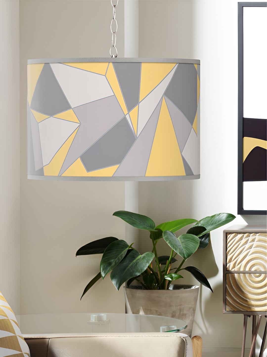 

The Art House Grey & Yellow Printed Aluminium Cylinder Shaped Ceiling Lamp