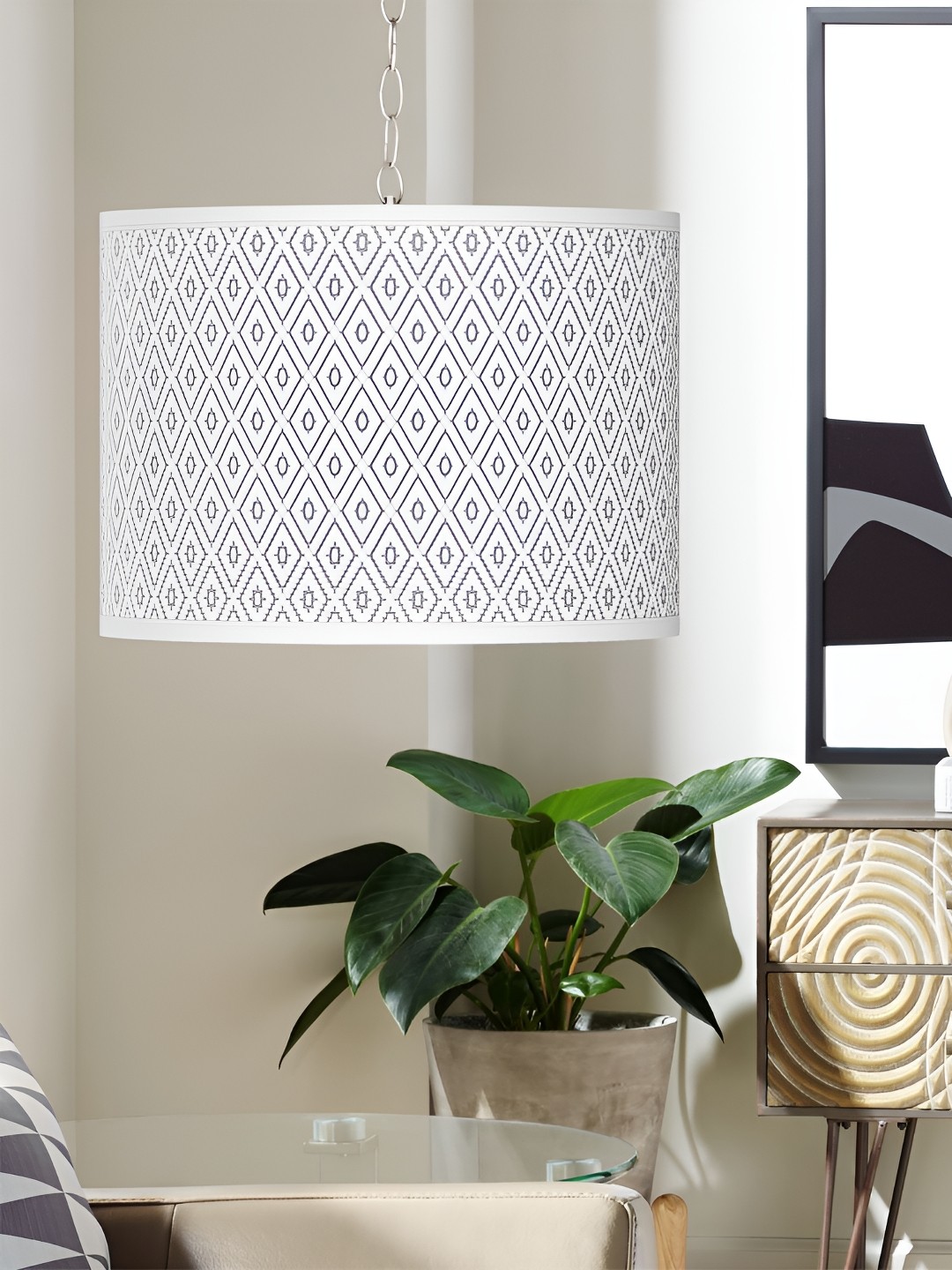 

The Art House White & Black Printed Cylinder Shaped Aluminium Ceiling Lamp