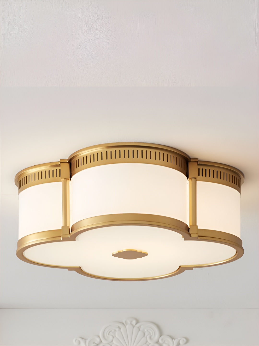 

The Art House Gold Toned & Cream Aluminium Spherical Ceiling Lamp