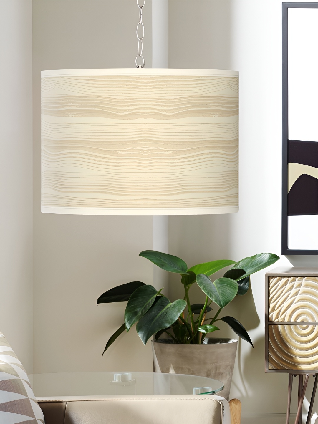 

The Art House Beige & White Printed Aluminium Cylinder Shaped Ceiling Lamp