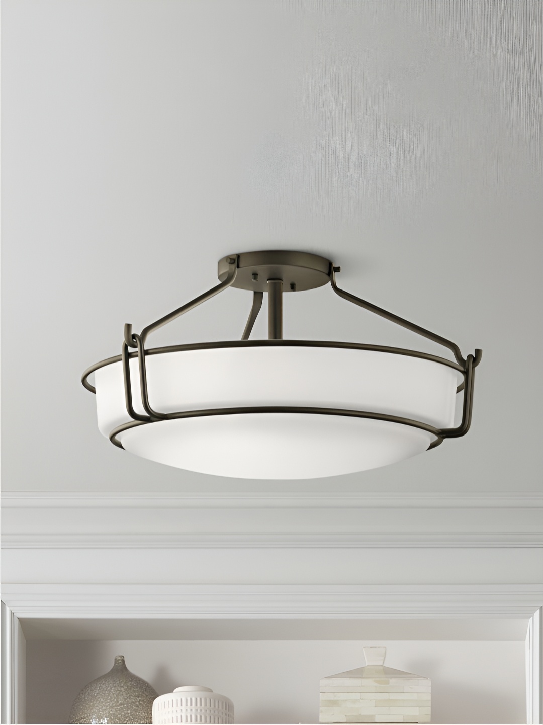 

The Art House White & Black Textured Spherical Shaped Aluminium Ceiling Lamp