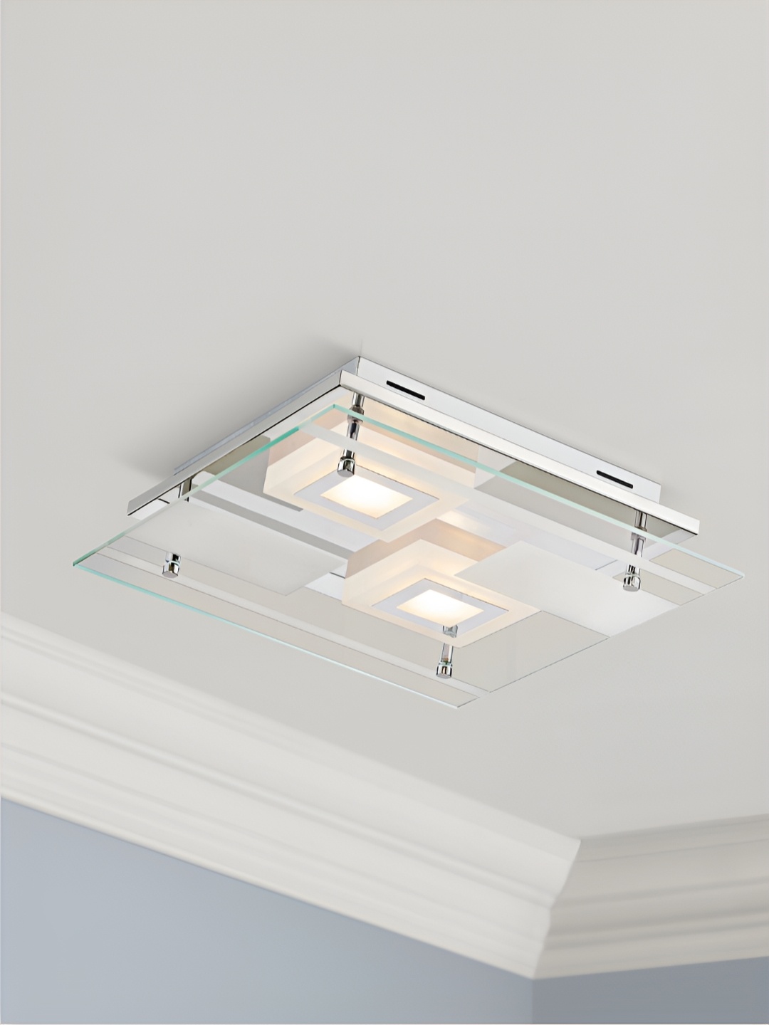 

The Art House White & Gold-Toned Textured Rectangle Shaped Aluminium Ceiling Lamp