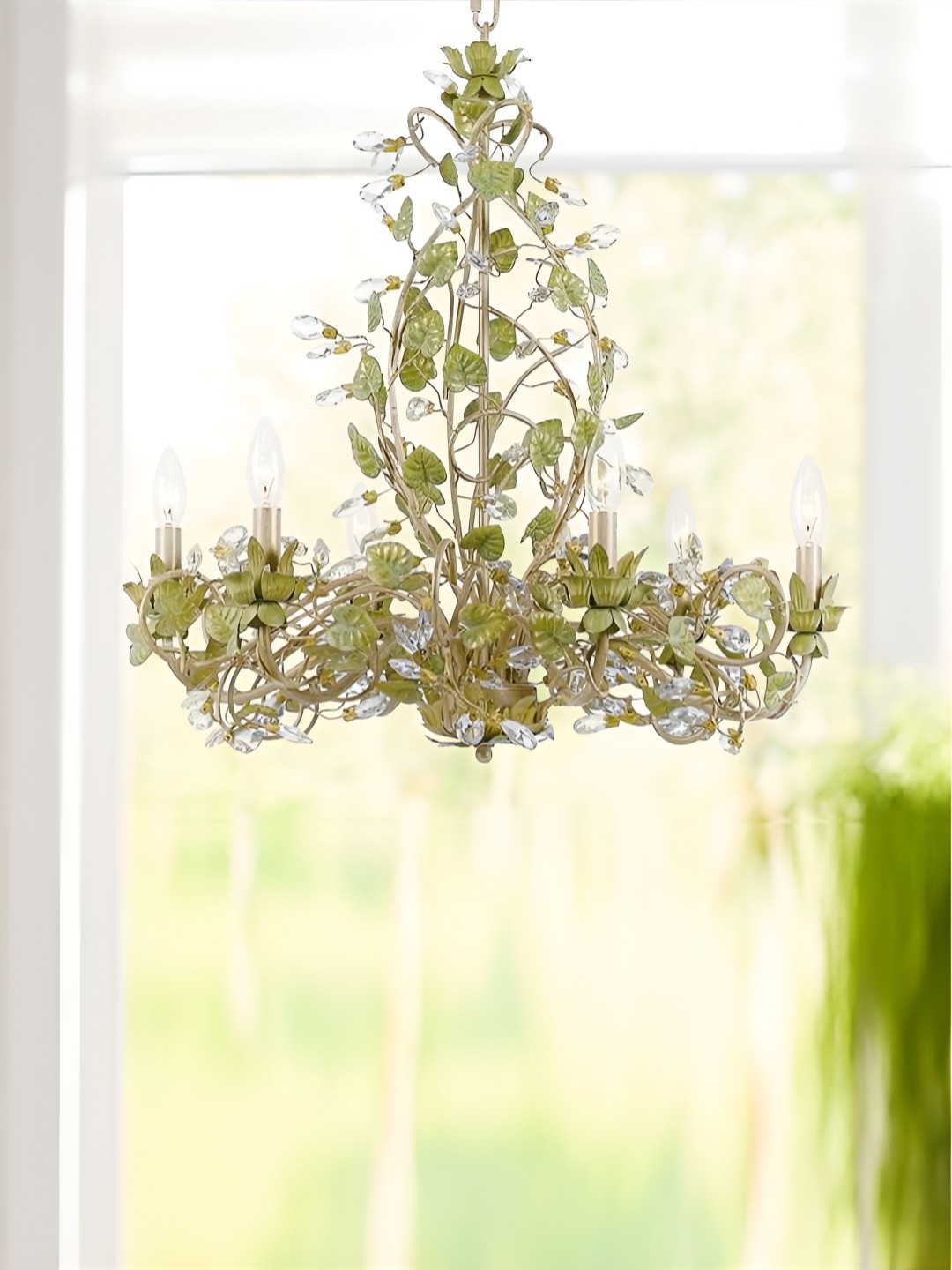 

The Art House Gold-Toned Textured Champagne Green Tea 6-Light Chandelier Ceiling Lamp