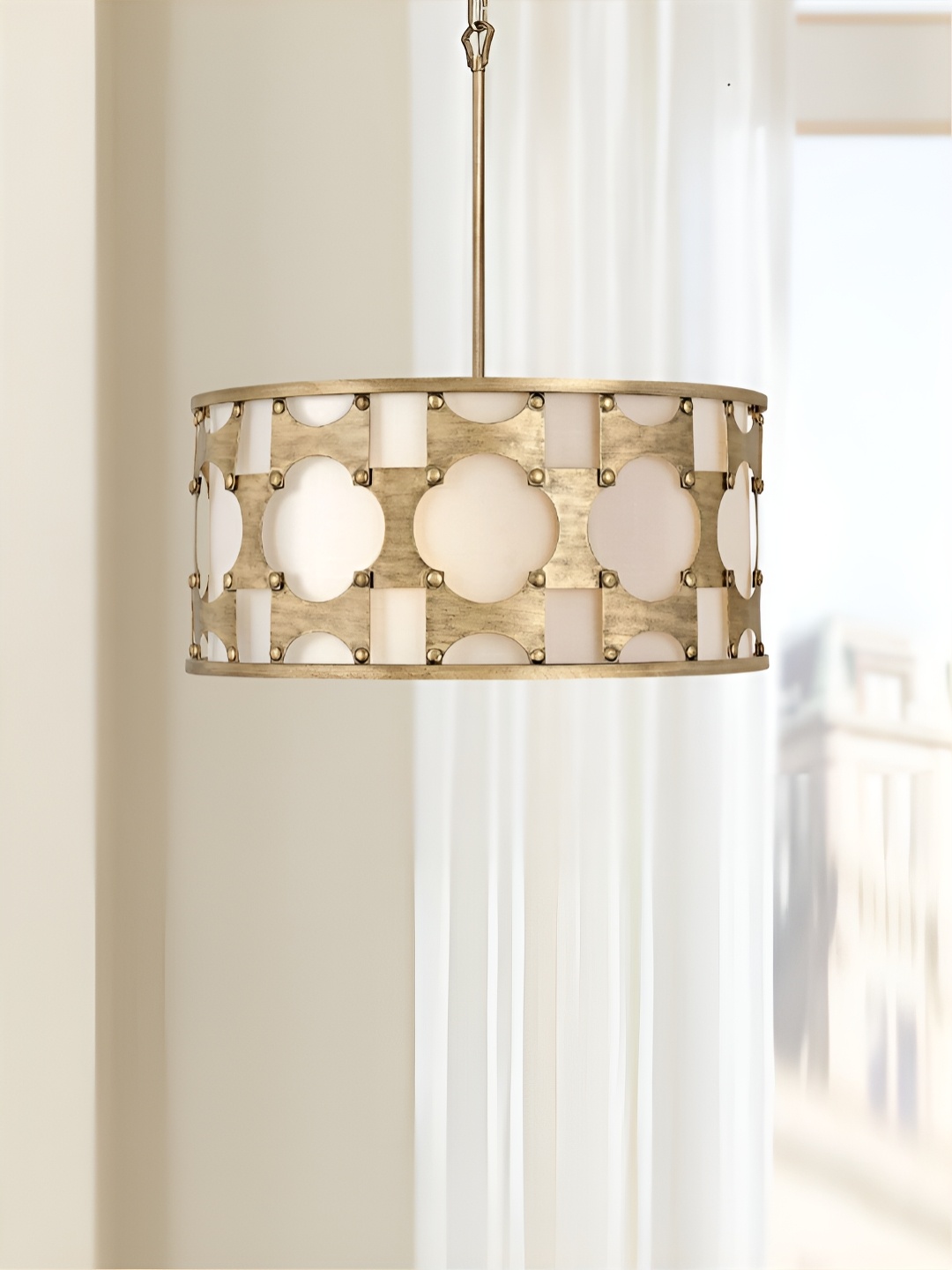 

The Art House Gold Toned & White Textured Cylinder Shaped Aluminium Ceiling Lamp