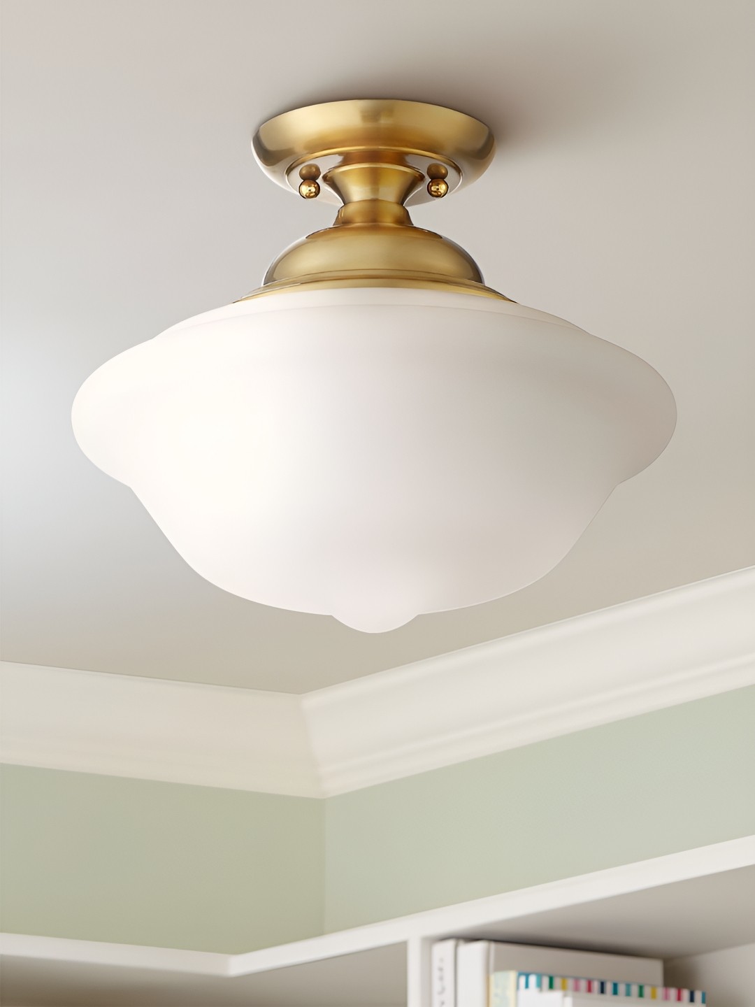 

The Art House White & Gold Toned Aluminium Semi Sphere Shaped Ceiling Lamp