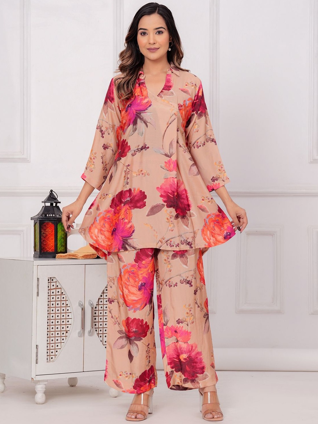 

EtnicaWear Printed Top With Palazzo Co-Ords, Pink