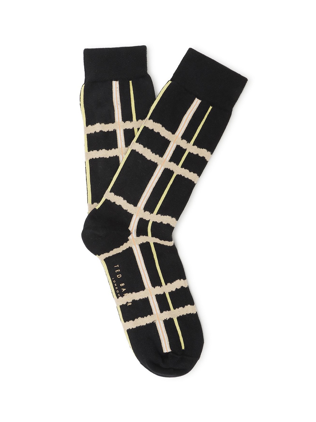 

Ted Baker Men Cotton Checked Above Ankle-Length Socks, Black