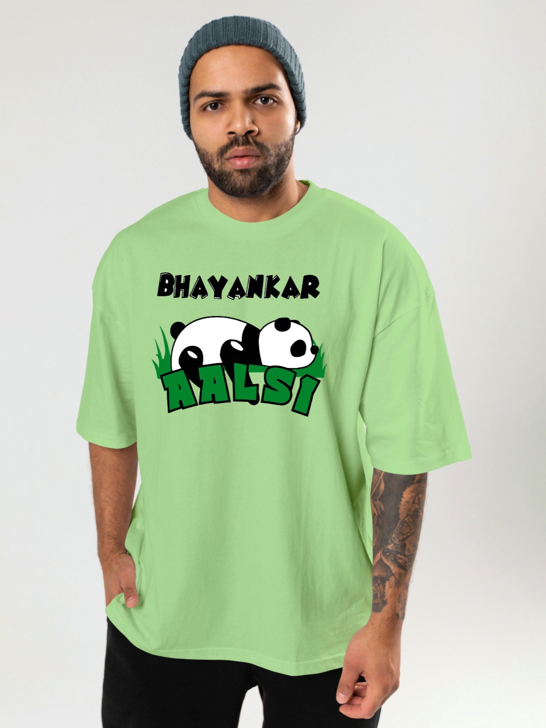 

BAESD Men Graphic Printed Round Neck Oversized T-shirt, Green