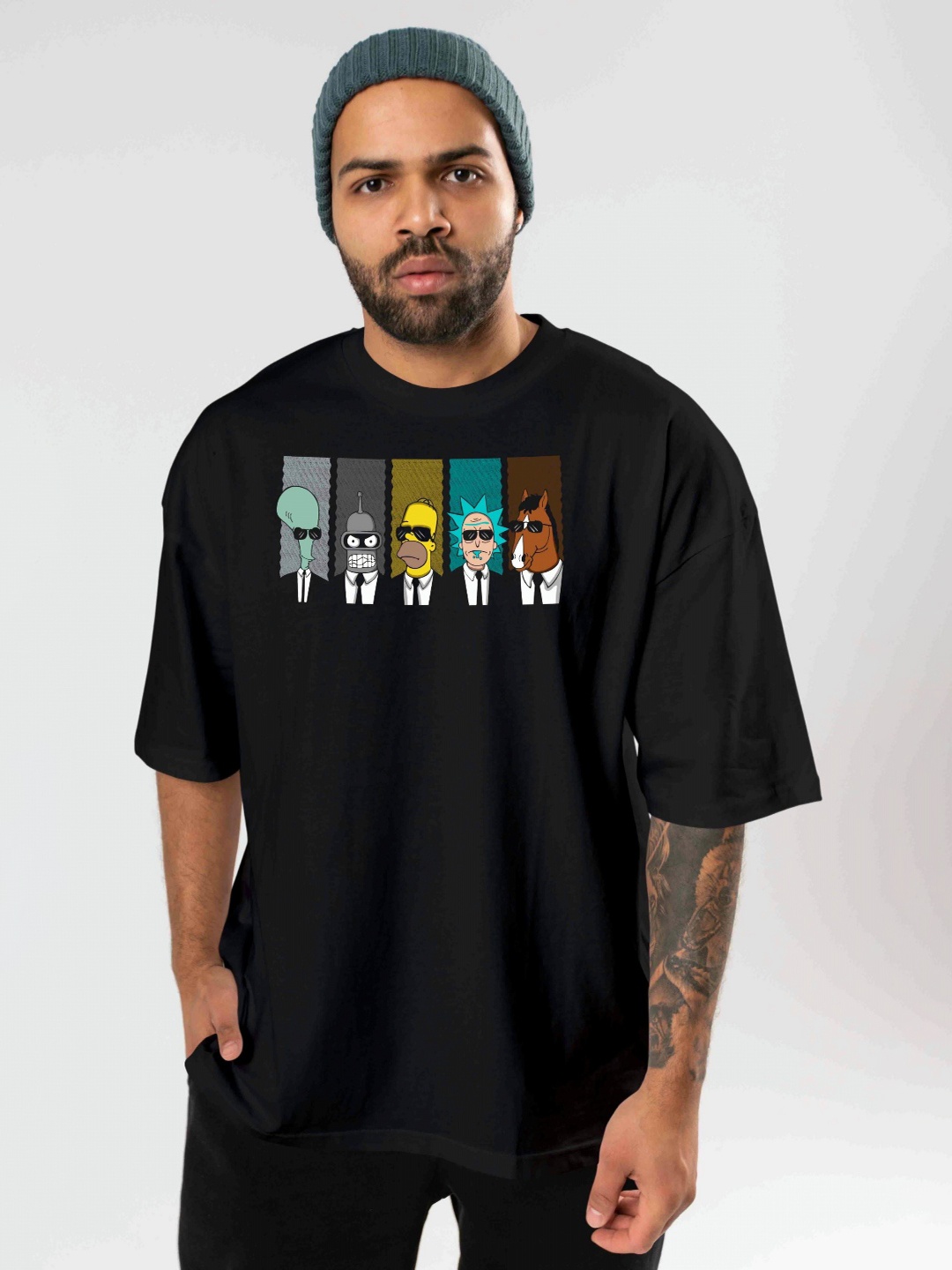 

BAESD Men Graphic Printed Round Neck Oversized T-shirt, Black