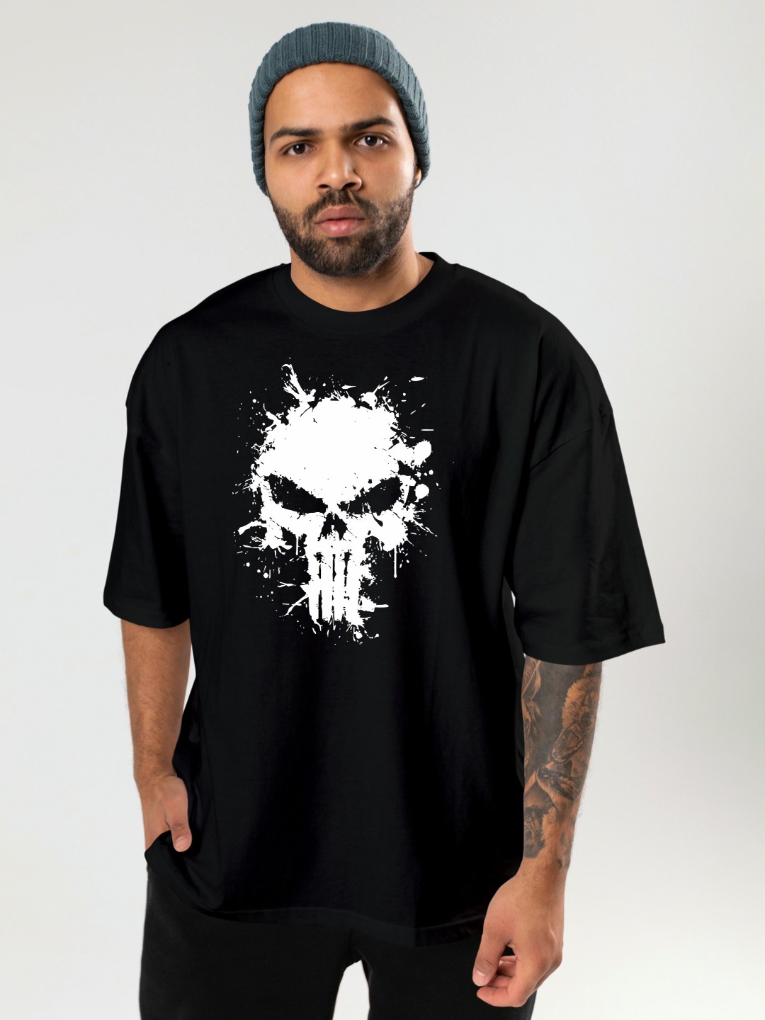 

BAESD Men Graphic Printed Round Neck Oversized T-shirt, Black