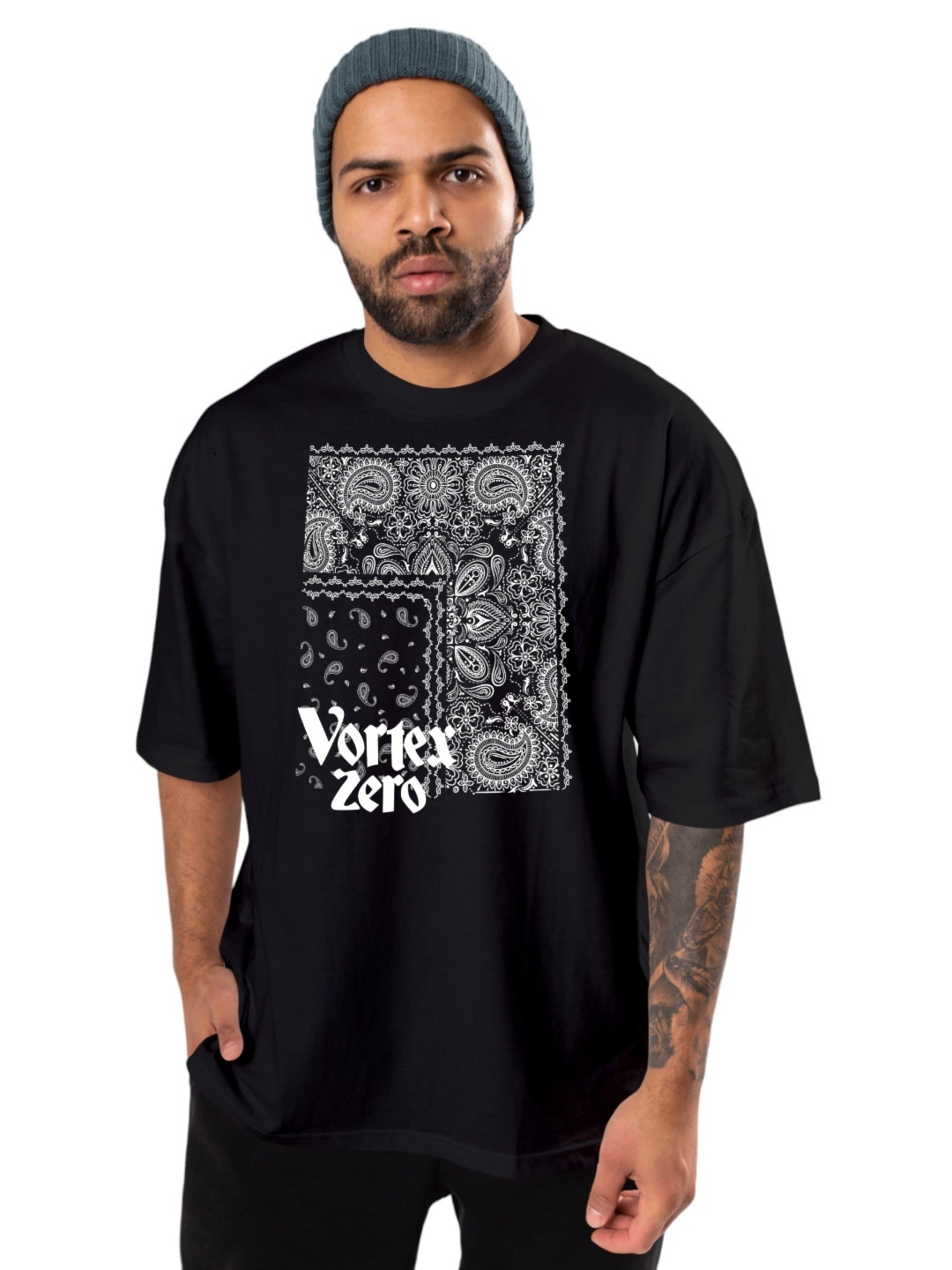 

BAESD Men Graphic Printed Round Neck Oversized T-shirt, Black