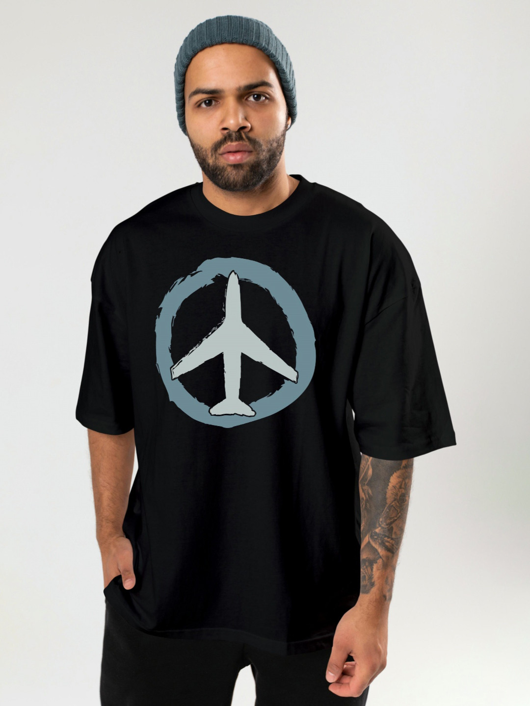 

BAESD Graphic Printed Round Neck Oversized T-shirt, Black