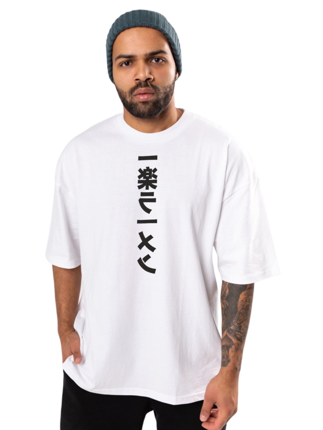

BAESD Men Graphic Printed Round Neck Oversized T-shirt, White