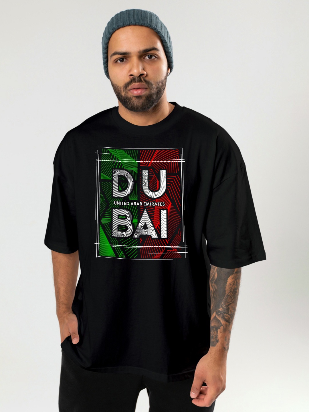 

BAESD Men Typography Printed Round Neck Oversized T-shirt, Black