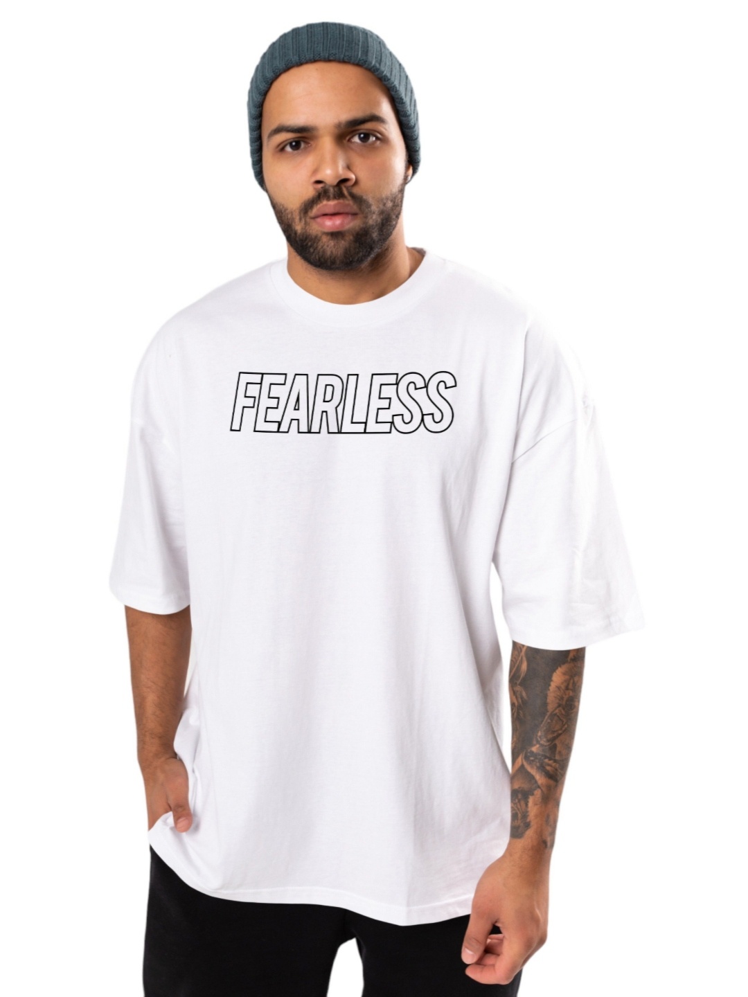 

BAESD Men Typography Printed Round Neck Oversized T-shirt, White
