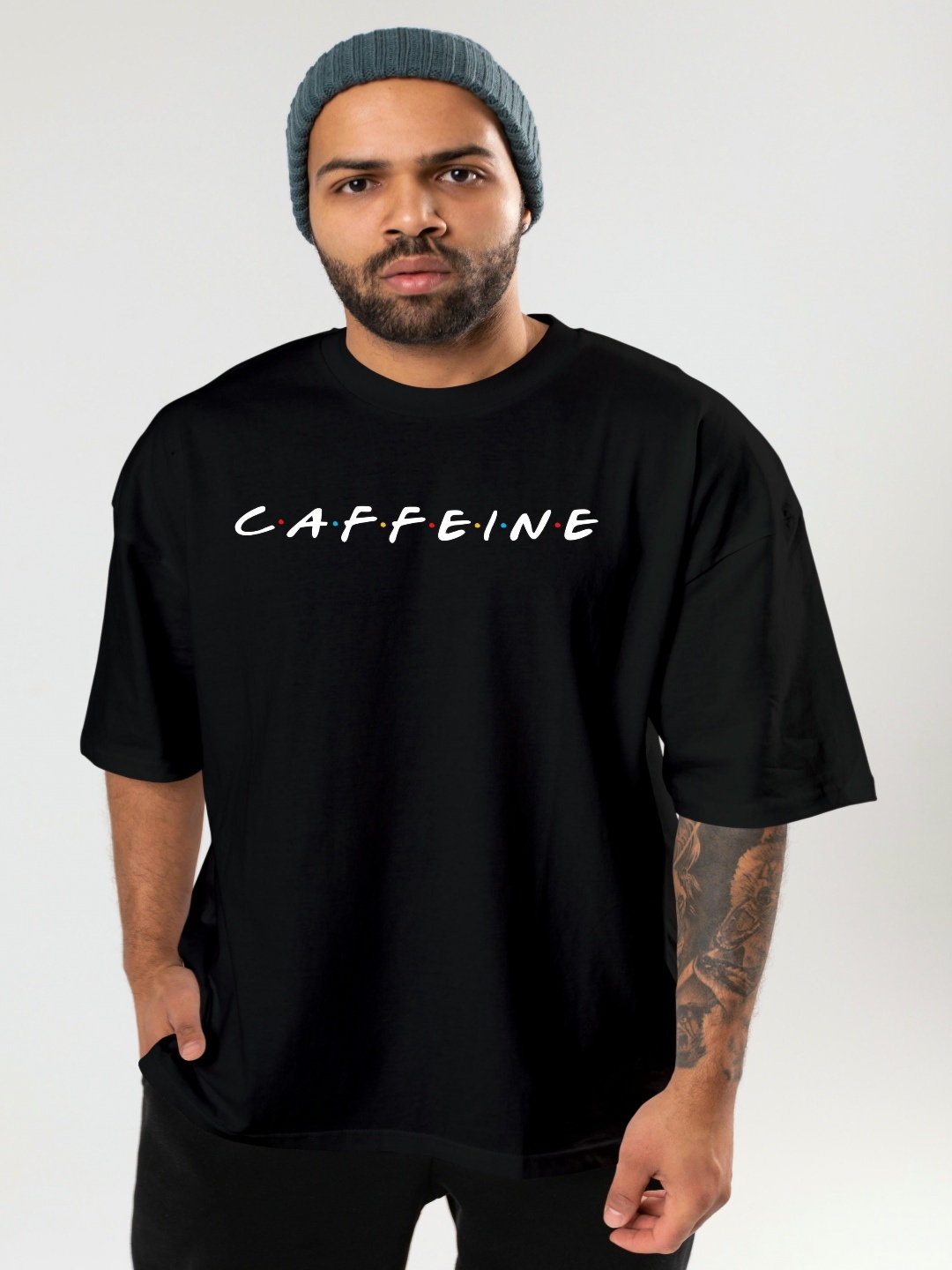 

BAESD Men Typography Printed Round Neck Oversized T-shirt, Black