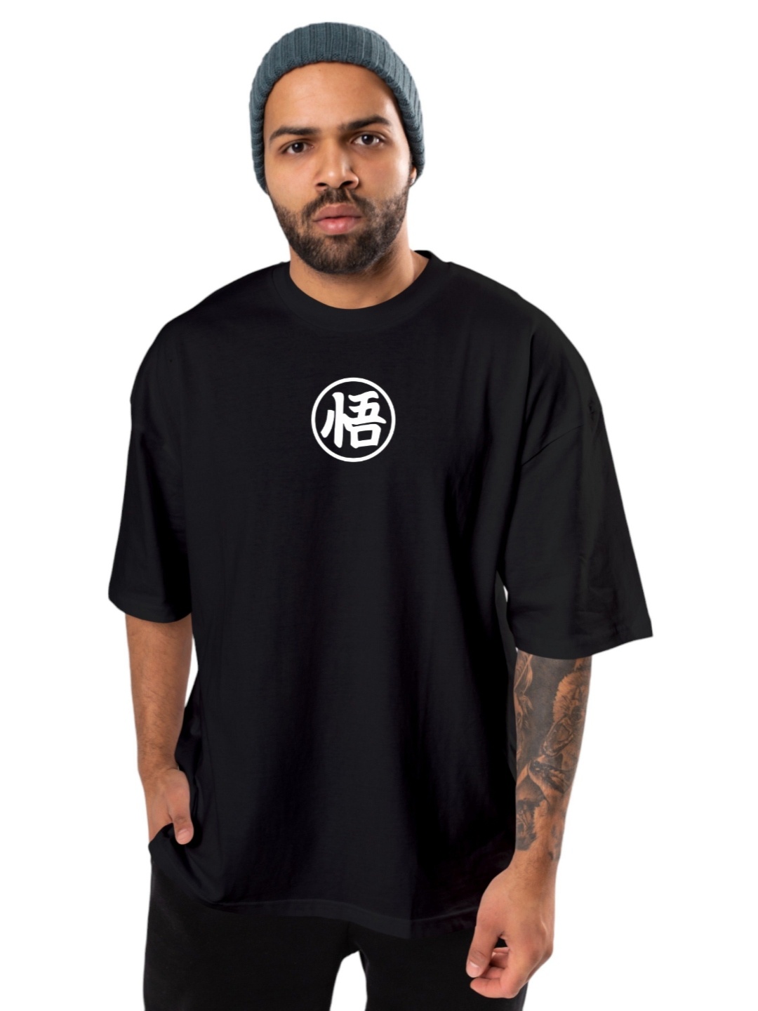 

BAESD Men Graphic Printed Round Neck Oversized T-shirt, Black