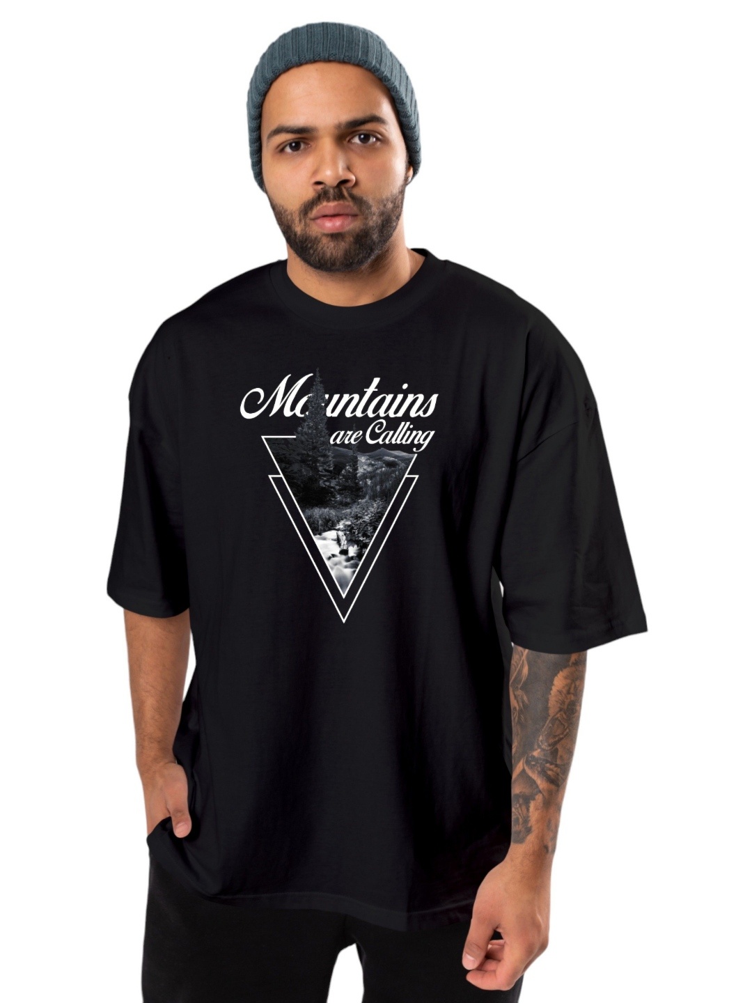 

BAESD Men Graphic Printed Round Neck Oversized T-shirt, Black