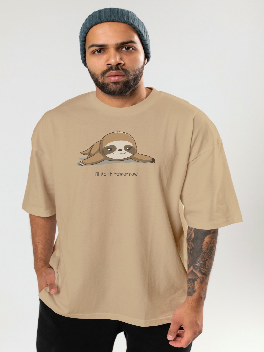 

BAESD Graphic Printed Round Neck Oversized T-shirt, Beige