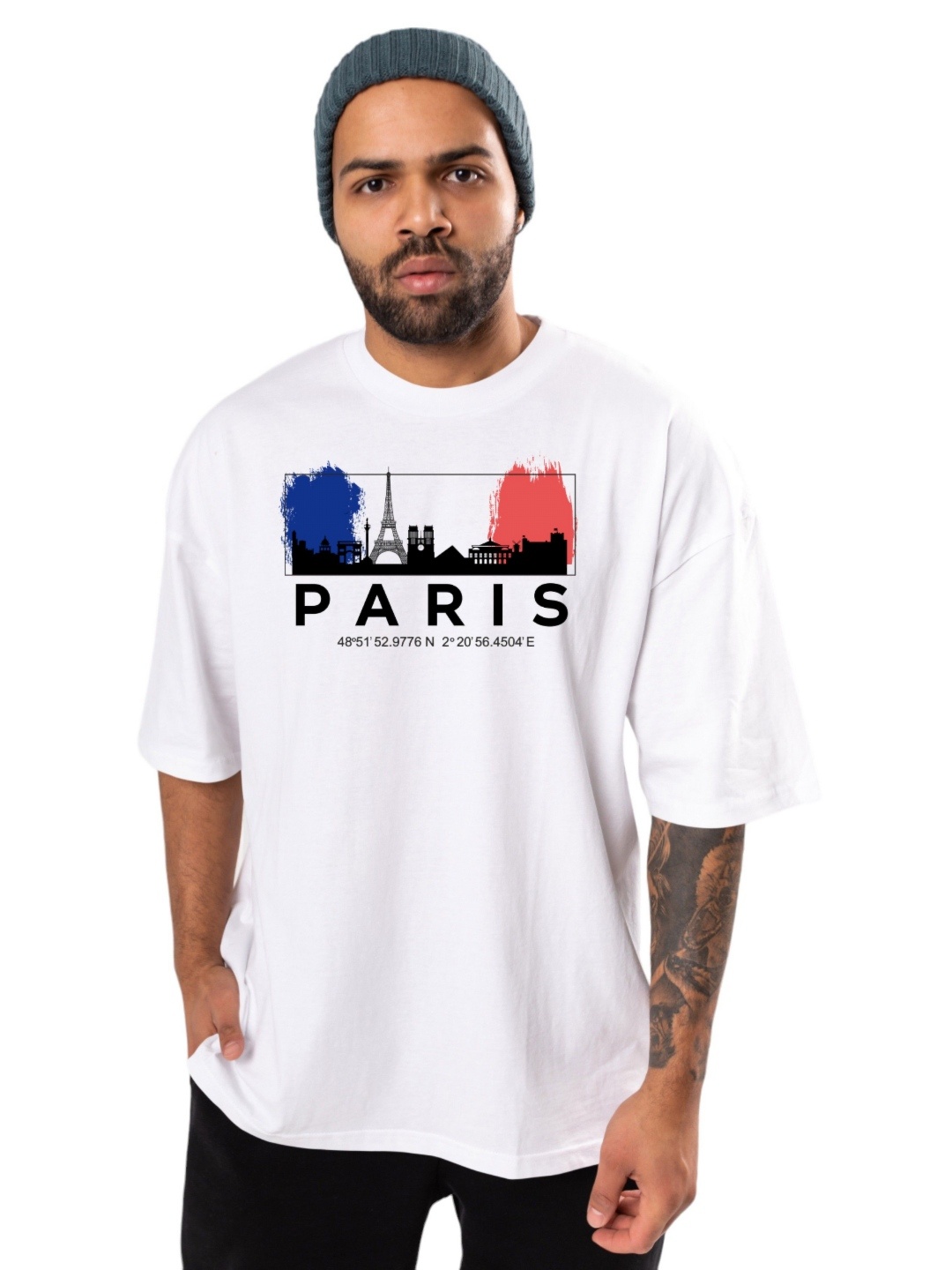 

BAESD Men Graphic Printed Round Neck Oversized T-shirt, White