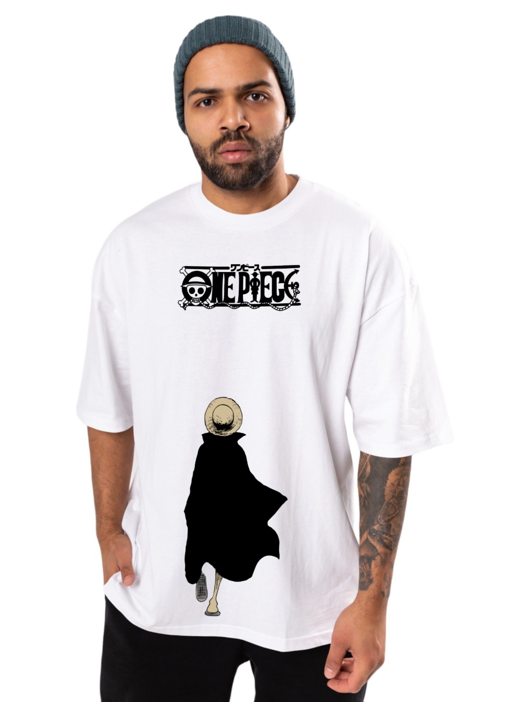 

BAESD Men Graphic Printed Round Neck Oversized T-shirt, White