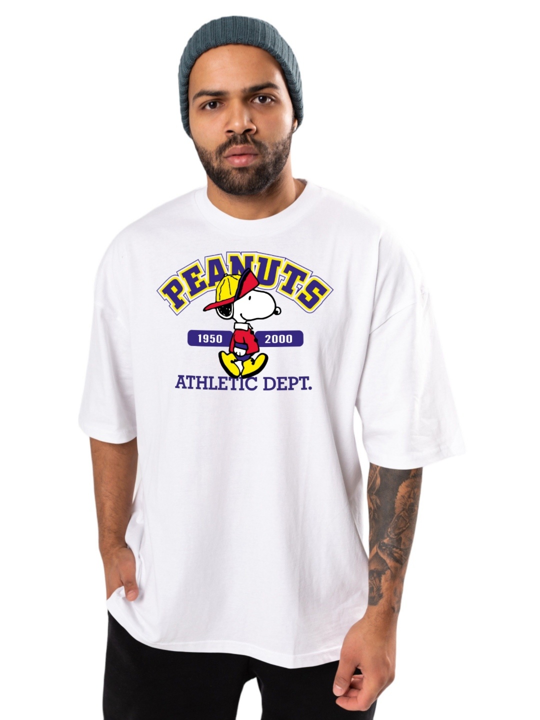 

BAESD Men Graphic Printed Round Neck Oversized T-shirt, White